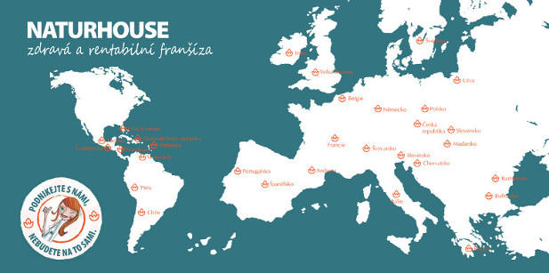 Mapka svetových pobočiek NATURHOUSE.